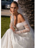 Off Shoulder Beaded Ivory Lace Tulle Elegant Wedding Dress